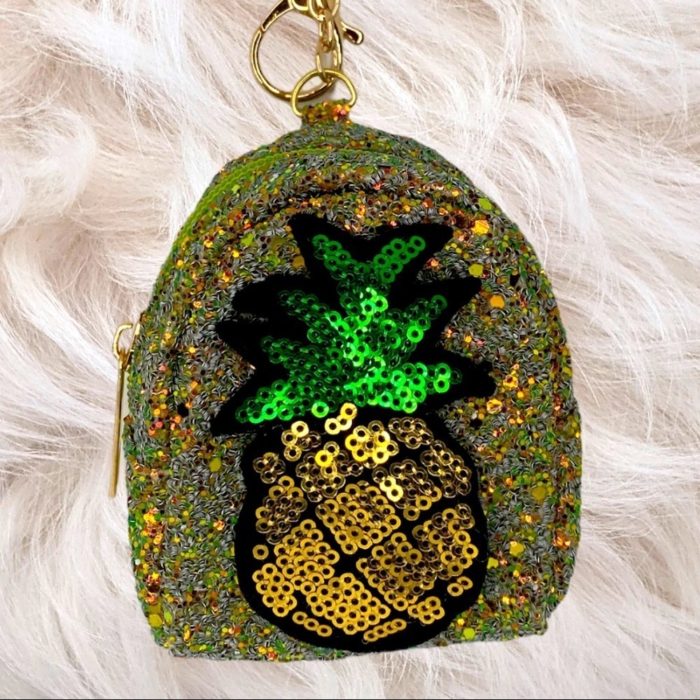 GLITTER PINEAPPLE‎ MINI BACKPACK COIN PURSE KEYCHAIN IN GREEN